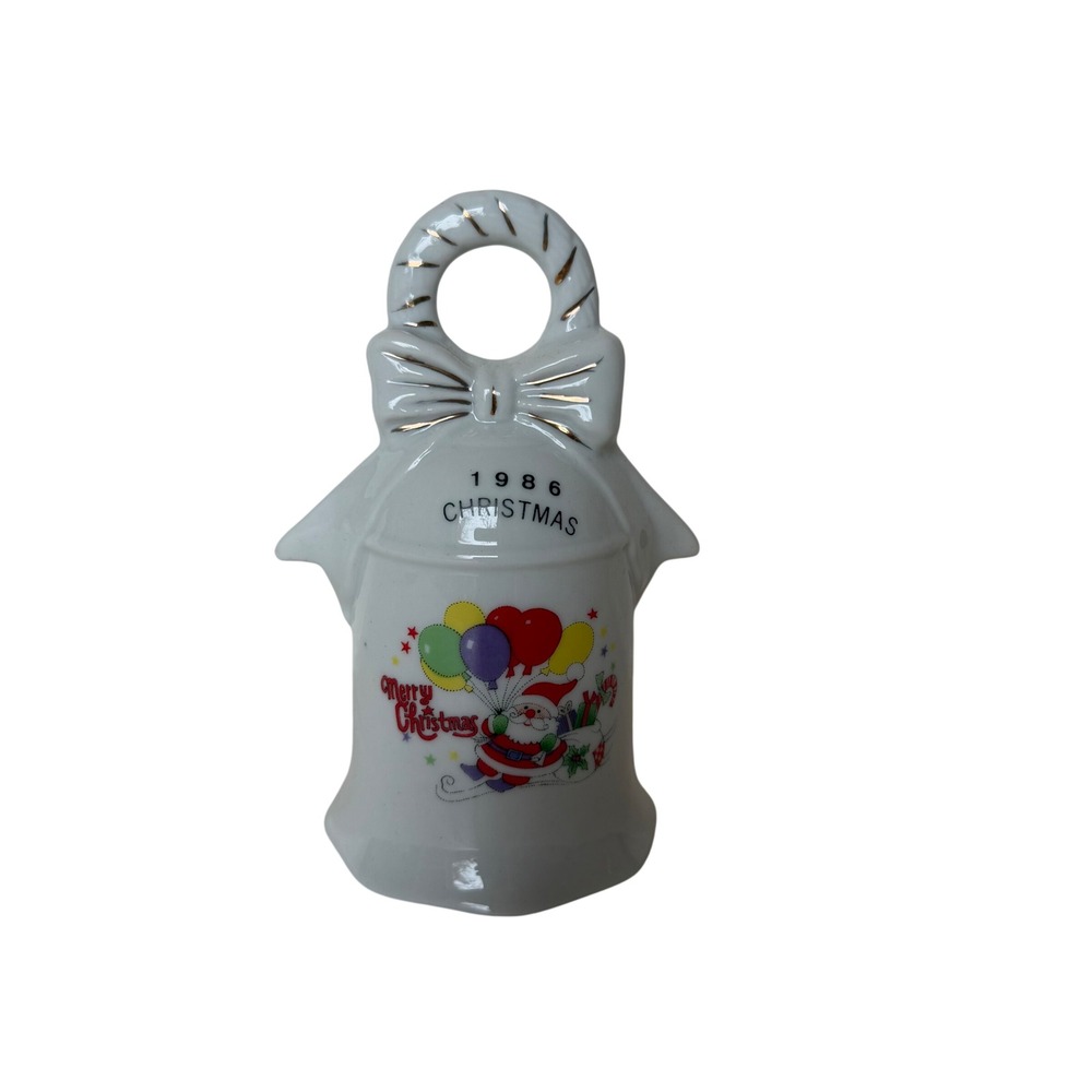 Vintage 1986 Christmas Bell Santa‎ Claus Balloons Merry Christmas Ceramic Decor
